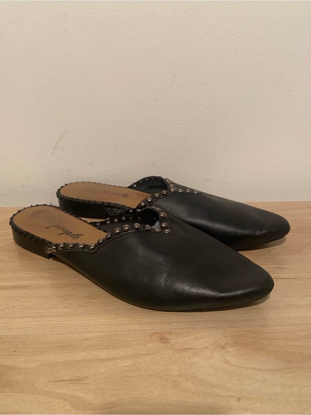 Free People Black Leather Studded Mule Flats Women’s 11